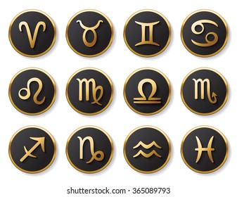 Zodiac golden signs set for web and print. Vector symbol set.
