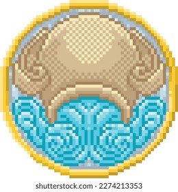 A zodiac horoscope or astrology Aquarius water sign in a retro video game arcade 8 bit pixel art style