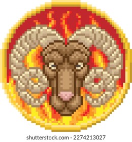 A zodiac horoscope or astrology Aries ram horned goat sign in a retro video game arcade 8 bit pixel art style svg