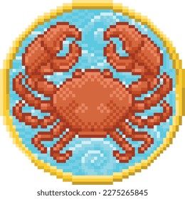 A zodiac horoscope or astrology Cancer crab sign in a retro video game arcade 8 bit pixel art style svg
