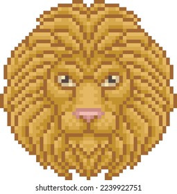 A zodiac horoscope or astrology Leo lion sign in a retro video game arcade 8 bit pixel art style