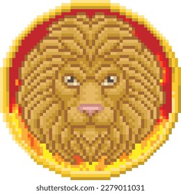 A zodiac horoscope or astrology Leo lion sign in a retro video game arcade 8 bit pixel art style svg
