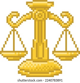 A zodiac horoscope or astrology Libra scales of justice sign in a retro video game arcade 8 bit pixel art style svg