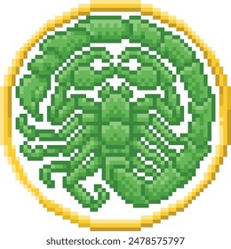 A zodiac horoscope or astrology Scorpio scorpion sign in a retro video game arcade 8 bit pixel art style