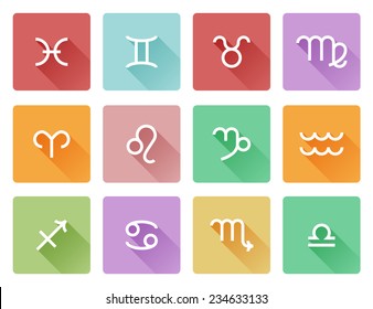 Zodiac horoscope astrology sign flat shadow style icons