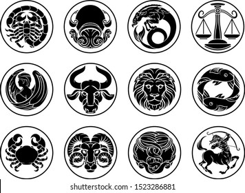 Zodiac horoscope astrology star signs icon symbols set