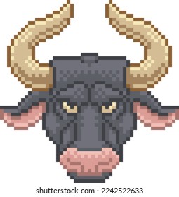 A zodiac horoscope or astrology Taurus bull sign in a retro video game arcade 8 bit pixel art style