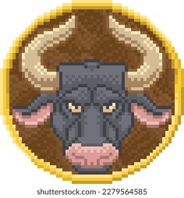 A zodiac horoscope or astrology Taurus bull sign in a retro video game arcade 8 bit pixel art style