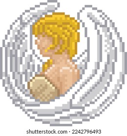 A zodiac horoscope or astrology Virgo angel sign in a retro video game arcade 8 bit pixel art style