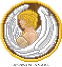 A zodiac horoscope or astrology Virgo angel sign in a retro video game arcade 8 bit pixel art style