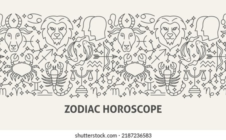 Zodiac Horoscope Banner Concept. Vector Illustration of Outline Design.