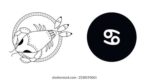 Zodiac horoscope. Cancer astrological icon symbol. Stylized star sign esoteric. Simple line vector illustration.