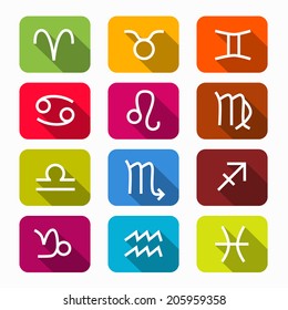 Zodiac, Horoscope Colorful Vector Symbols on Rounded Squares
