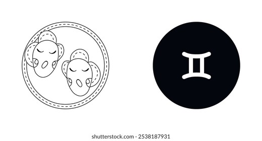 Zodiac horoscope. Gemini astrological icon symbol. Stylized star sign esoteric. Simple line vector illustration.