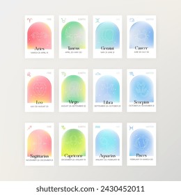 In: Zodiac Horoscope Gradient Signs. In: Vector Illustration of Celestial Symbols. In: Astrology and Future Prediction.