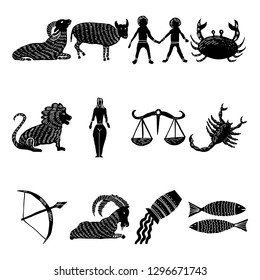 Zodiac for horoscope icon set. Usable for mystic  occult  palmistry and witchcraft alchemy. Vector 