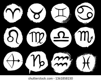 Zodiac for horoscope icon set. Usable for mystic  occult  palmistry and witchcraft alchemy. Vector 