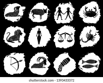 Zodiac for horoscope icon set. Usable for mystic  occult  palmistry and witchcraft alchemy. Vector 