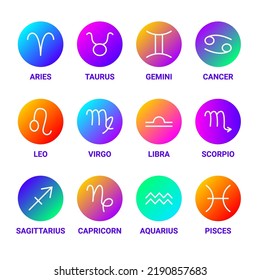 Zodiac Horoscope Line Circles Set Colorful. Vector Thin Outline Symbols.