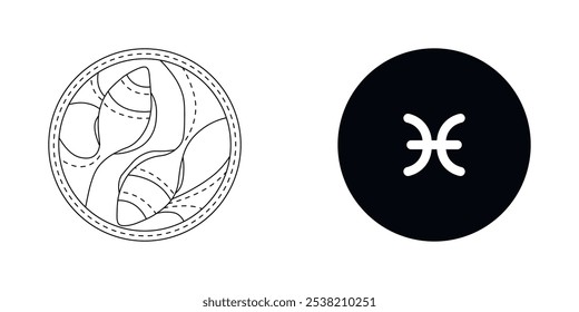 Horóscopo del zodiaco. Símbolo del icono astrológico de Piscis. Signo de estrella estilizado esotérico. Ilustración vectorial de línea simple.