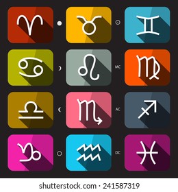 Zodiac - Horoscope Rounded Square Vector Icons Set on Dark Background