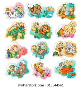 Zodiac horoscope  for shopping and sales. Set of images on white background