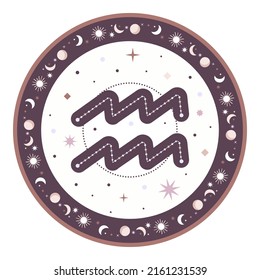 Zodiac horoscope sign Aquarius in round frame