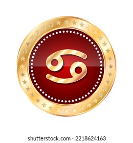 Zodiac horoscope sign Cancer in gold round frame