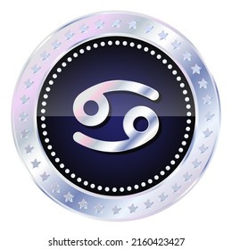 Zodiac horoscope sign Cancer in silver round frame