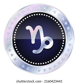 Zodiac horoscope sign Capricorn in silver round frame