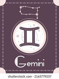 Zodiac horoscope sign Gemini with constellation