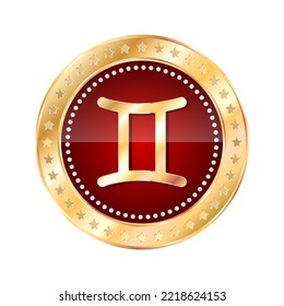 Zodiac horoscope sign Gemini in gold round frame