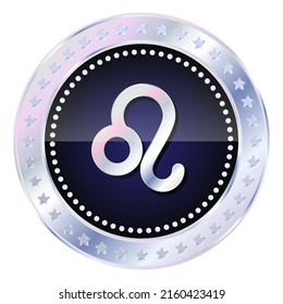 Zodiac horoscope sign Leo in silver round frame