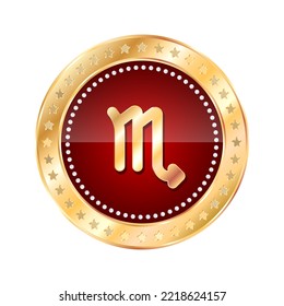 Zodiac horoscope sign Scorpio in gold round frame