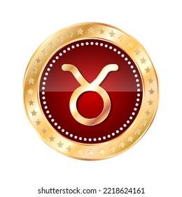 Zodiac horoscope sign Taurus in gold round frame