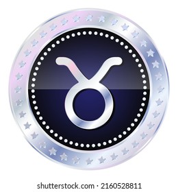 Zodiac horoscope sign Taurus in silver round frame