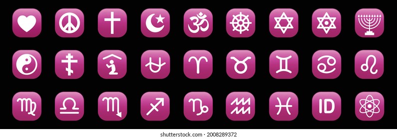 Zodiac horoscope signs vector illustrations. Set of simple Zodiac Signs symbols emoji. The isolated vector gradient purple astrological sign emoji collection