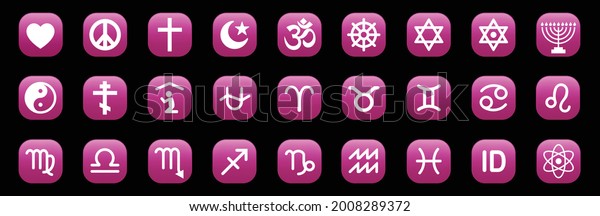 Zodiac horoscope signs vector\
illustrations. Set of simple Zodiac Signs symbols emoji. The\
isolated vector gradient purple astrological sign emoji\
collection