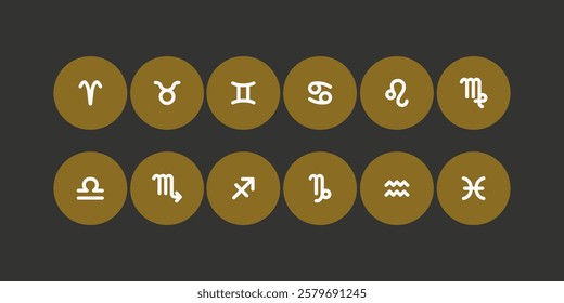 Zodiac horoscope. Twelve  astrological  icon symbols set. Stylized star signs esoteric. Simple line vector illustration.