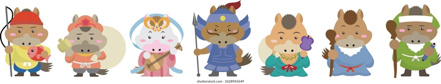 Zodiac Horses as Seven Lucky Gods – 2026 Year of the Horse Celebration Illustration