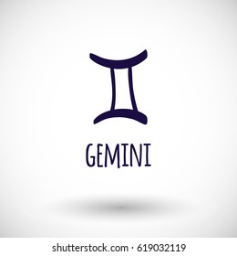 Zodiac icon with caption. Gemini sign. Horoscope vector icon with round shadow