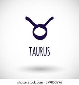 Zodiac icon with caption. Taurus sign. Horoscope vector icon with round shadow