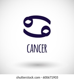 Zodiac icon with captions.Cancer sign. Horoscope vector icon with round shadow