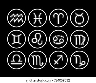 Zodiac icon collection. Sacred symbols set. Design elements of horoscope and astrology purpose. Vector modern style illustration