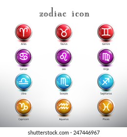 Zodiac Icon. Glossy Button Icon Set. Vector Illustration