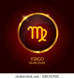 Zodiac Icon on red background with stars. Horoscope. Vector Illustration