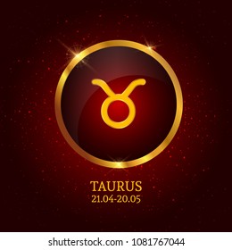 Zodiac Icon on red background with stars. Horoscope. Vector Illustration