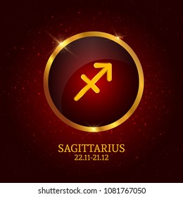 Zodiac Icon on red background with stars. Horoscope. Vector Illustration