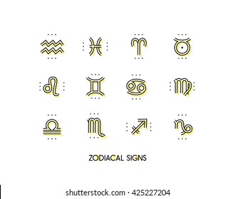 Zodiac icon. Sacred symbols. Astrology signs. Vintage thin line vector collection. Isolated on white background.