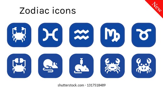 zodiac icon set. 10 filled zodiac icons.  Simple modern icons about  - Crab, Pisces, Aquarius, Virgo, Taurus, Rat